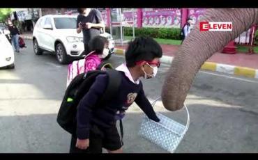 Embedded thumbnail for ထိုင်းနိုင်ငံ အယုဒ္ဓယတွင် ဆန်တာဦးထုပ် ဆောင်းထားသည့် ဆင်များက ကလေးငယ်များကို နှာခေါင်းစည်းများ လိုက်လံဝေငှ 