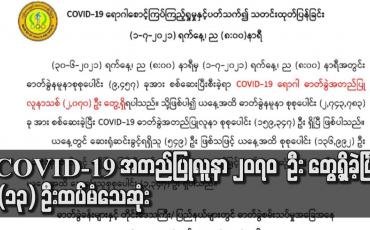 Embedded thumbnail for COVID-19 အတည်ပြုလူနာ ၂၀၇၀ ဦးတွေ့ရှိခဲ့ပြီး (၁၃) ဦးထပ်မံသေဆုံး ခဲ့ကြောင်း မန္တလေးတိုင်းဒေသကြီး အတွင်း ရှိ မြိုနယ် ၇ မြို့နှင့် ပဲခူးတိုင်းဒေသကြီး အတွင်း ရှိ မြိုနယ် ၂ မြို့နယ် အား Stay at home ကြေညာ