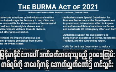 Embedded thumbnail for မြန်မာနိုင်ငံအပေါ် ဒဏ်ခတ်အရေးယူမည့် ဥပဒေကြမ်းတစ်ရပ်ကို အမေရိကန် အောက်လွှတ်တော်၌ တင်သွင်း
