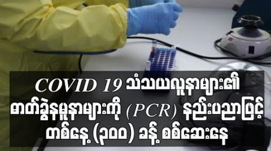 Embedded thumbnail for COVID 19 သံသယလူနာများ၏ ဓာတ်ခွဲနမူနာများကို (PCR) နည်းပညာ ဖြင့်တစ်နေ့  (၃၀၀) ခန့်စစ်ဆေးနေ