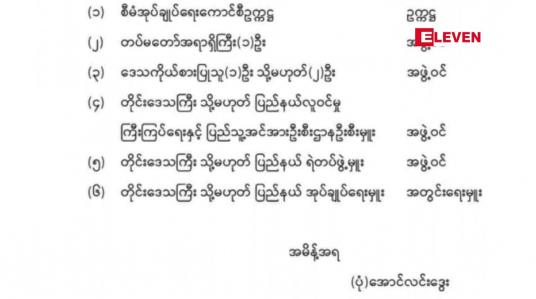 Embedded thumbnail for တိုင်းဒေသကြီး သို့မဟုတ် ပြည်နယ် ၊ကိုယ်ပိုင်အုပ်ချုပ်ခွင့်တိုင်း သို့မဟုတ် ကိုယ်ပိုင်အုပ်ချုပ်ခွင့်ရဒေသ၊ခရိုင် နှင့် မြို့နယ် စီမံအုပ်ချုပ်ရေးအဖွဲ့များ ဖွဲ့စည်းတာဝန်ပေးကြောင်း နိုင်ငံတော်စီမံအုပ်ချုပ်ရေးကောင်စီ ကြေညာ 