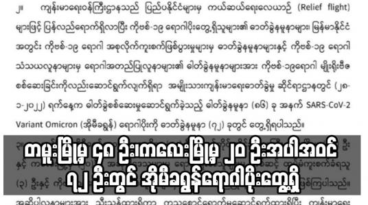 Embedded thumbnail for တမူးမြို့မှ ၄၈ ဦး၊ကလေးမြို့မှ ၂၀ ဦးအပါအဝင် ၇၂ ဦးတွင် အိုမီခရွန်ရောဂါပိုးတွေ့ရှိ