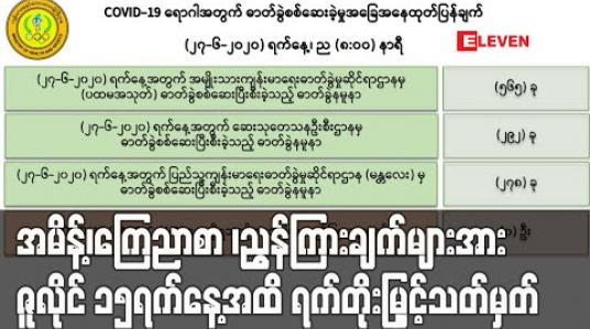 Embedded thumbnail for အမိန့်၊ကြေညာစာ ၊ညွှန်ကြားချက်များအား  ဇူလိုင် ၁၅ရက်နေ့အထိ ရက်တိုးမြှင့်သတ်မှတ်