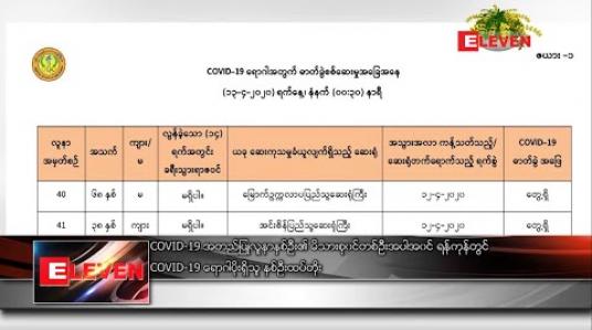 Embedded thumbnail for COVID-19 အတည်ပြုလူနာနှစ်ဦး၏ မိသားစုဝင်တစ်ဦးအပါအဝင် ရန်ကုန်တွင် COVID-19 ရောဂါပိုးရှိသူ နှစ်ဦးထပ်မံတွေ့ရှိ 